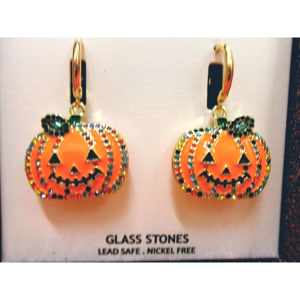 Halloween Pumpkin Hoop Earrings With Rhinestones By Piper K